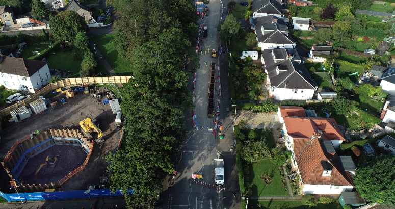 Braidholm Road sewer flood project View of Graffham Avenue in Giffnock