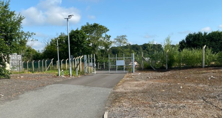 Entrance to site where Almondbank Waste Water Pumping Station will be stored