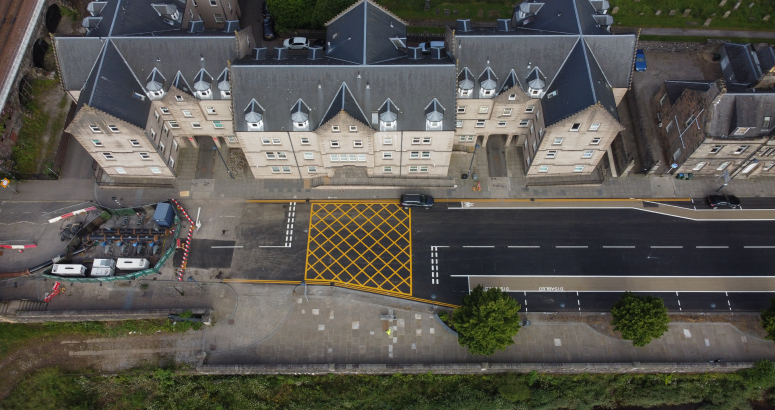 Drone image showing Tay St following the super-sewer upgrade