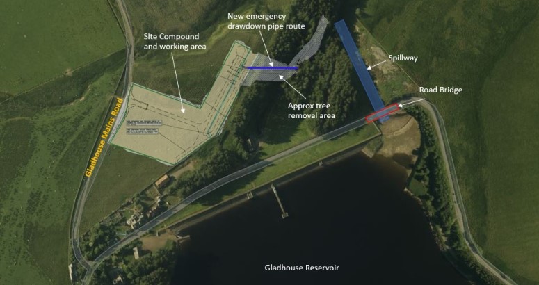 Gladhouse Reservoir satellite map graphic Gladhouse Reservoir satellite map graphic