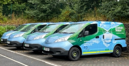 Scottish Water vans lined up in a row