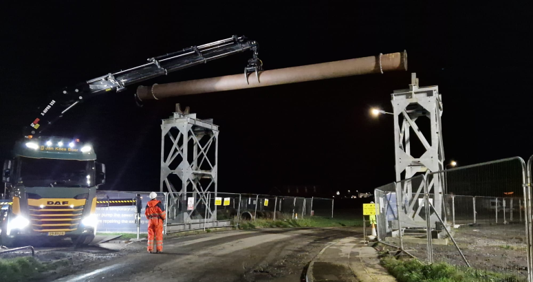 Specialist contractors were called in to dismantle the pipe bridge Saltcoats Sewer Upgrade