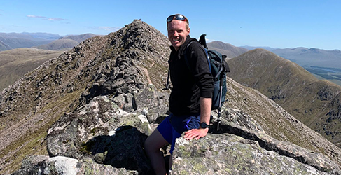 Munro Challenge 2024 Shows Scottish Water employee Andrew Steel at the summit of Ben Staray from the 2022 Munro challenge