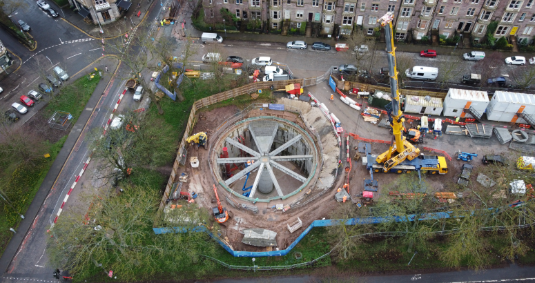 Marchmont Storm Tank Roof Drone photo showing construction of storm tank roof in Marchmont