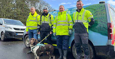 Leakage Dog Detectives Leakage Sniffer dog Kilo with Cape SPC team and Scottish Water representatives