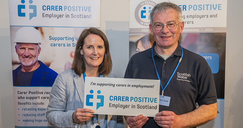Scottish Water Celebrates Carers Week Scottish Water employees Yvonne Dunne and William Johnstone celebrate Carer Positive event in the workplace during Carers Week