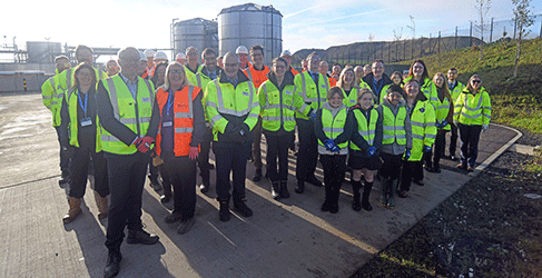 Winchburgh Opening guests in high viz invited to opening of new Winchburgh Waste Water Treatment Works in the background