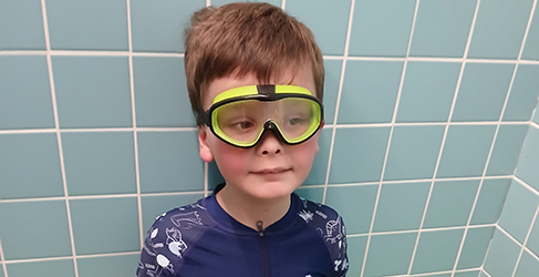 Learn to Swim Andrew Caie Young Learn to Swim student Andrew Caie wearing goggles head shot
